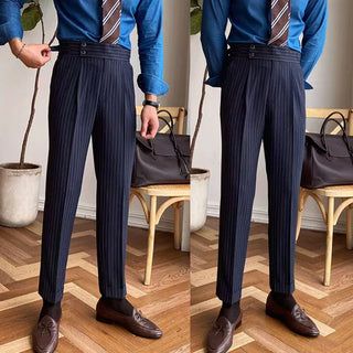 Navy Blue Striped Signature Gurkha Pants By Italyn