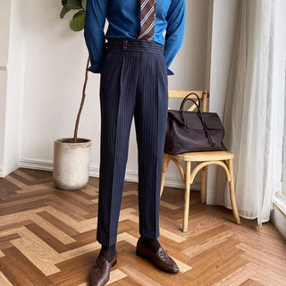 Navy Blue Striped Signature Gurkha Pants By Italyn