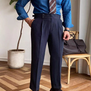 Navy Blue Striped Signature Gurkha Pants By Italyn