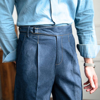 Blue Denim Classic Buckle Gurkha Pants by Italyn
