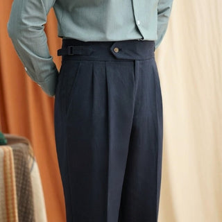 Navy Blue Signature single Buttoned Gurkha Pants by Italyn