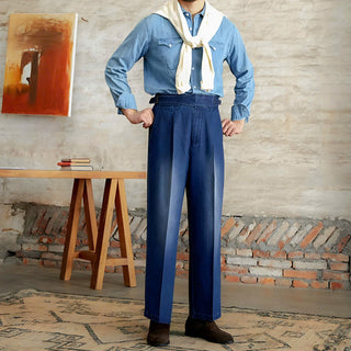 Blue Denim Classic Buckle Gurkha Pants by Italyn