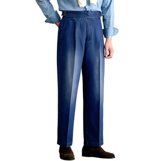 Blue Denim Classic Buckle Gurkha Pants by Italyn