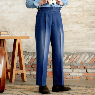 Blue Denim Classic Buckle Gurkha Pants by Italyn
