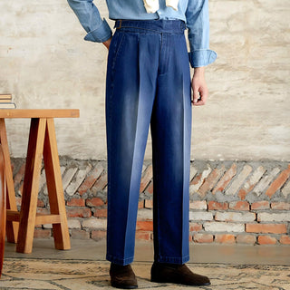 Blue Denim Classic Buckle Gurkha Pants by Italyn