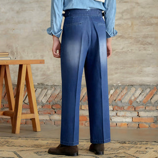 Blue Denim Classic Buckle Gurkha Pants by Italyn