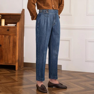 Blue Denim Signature Buttoned Gurkha Pants by Italyn